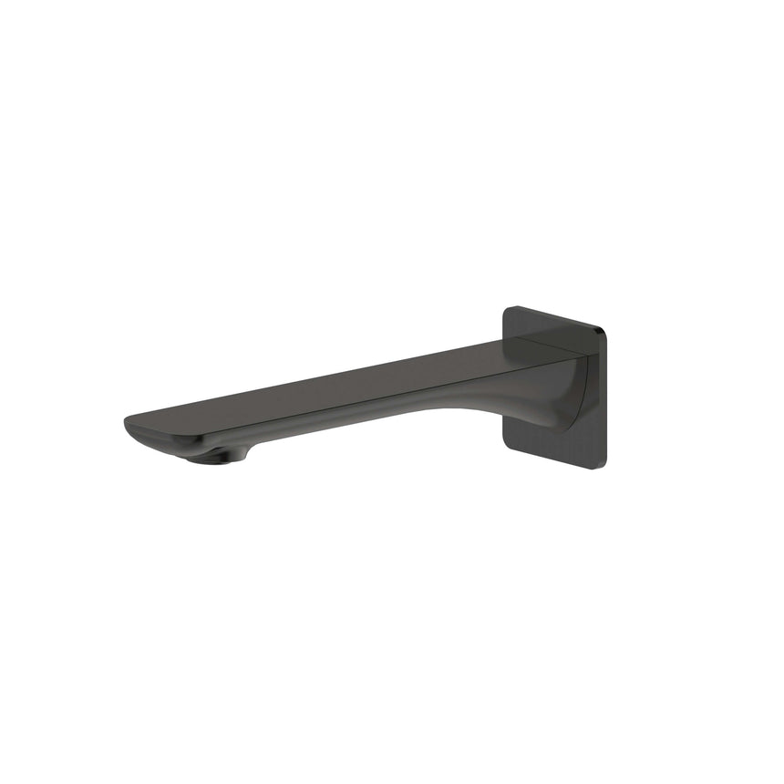 Otti Oskar gun metal bath spout by Tilemall with wall-mounted rectangular plate and curved outlet
