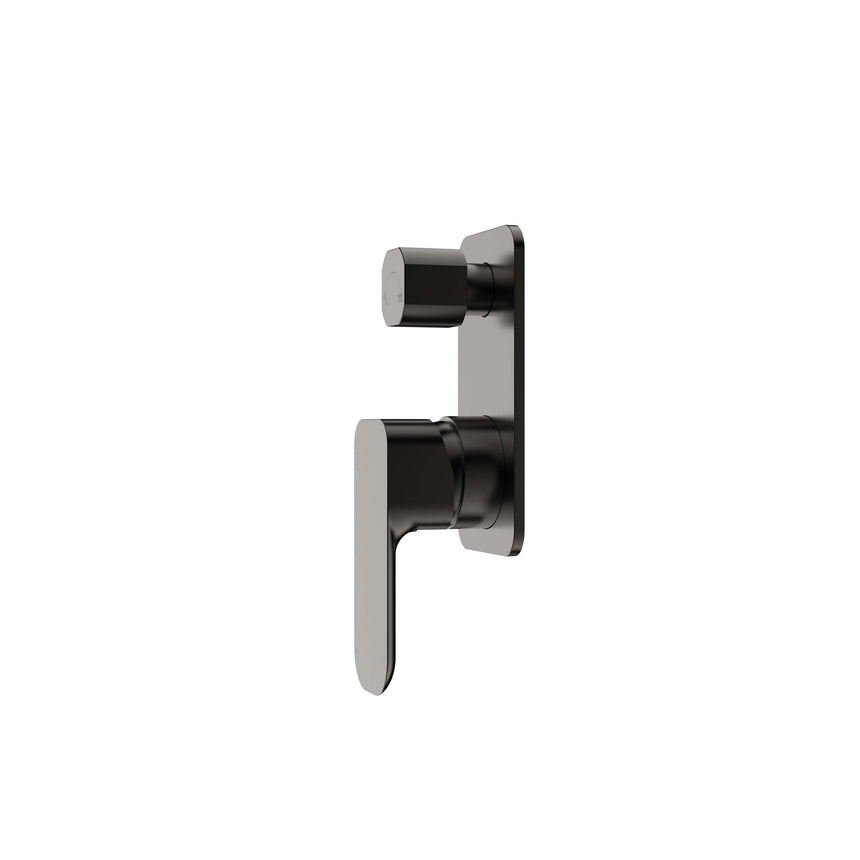 3D angled view of Otti Oskar OT gun metal shower mixer with diverter and lever handle detail by Tilemall