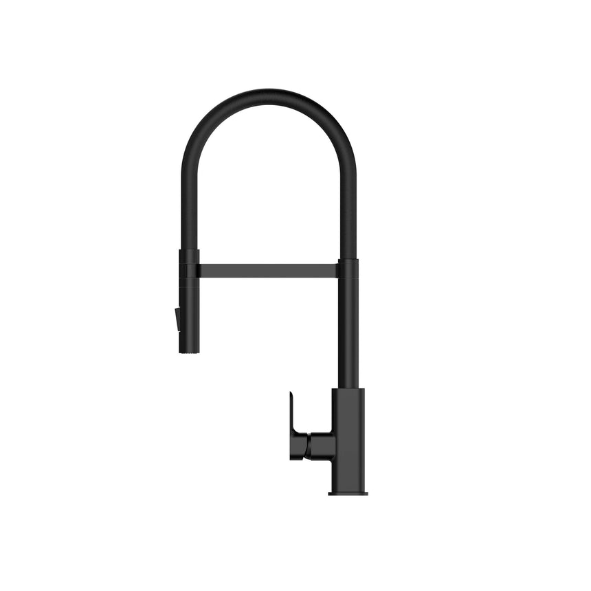 Otti Oskar matte black pull out kitchen mixer side view showing pull-down spray head detail by Tilemall