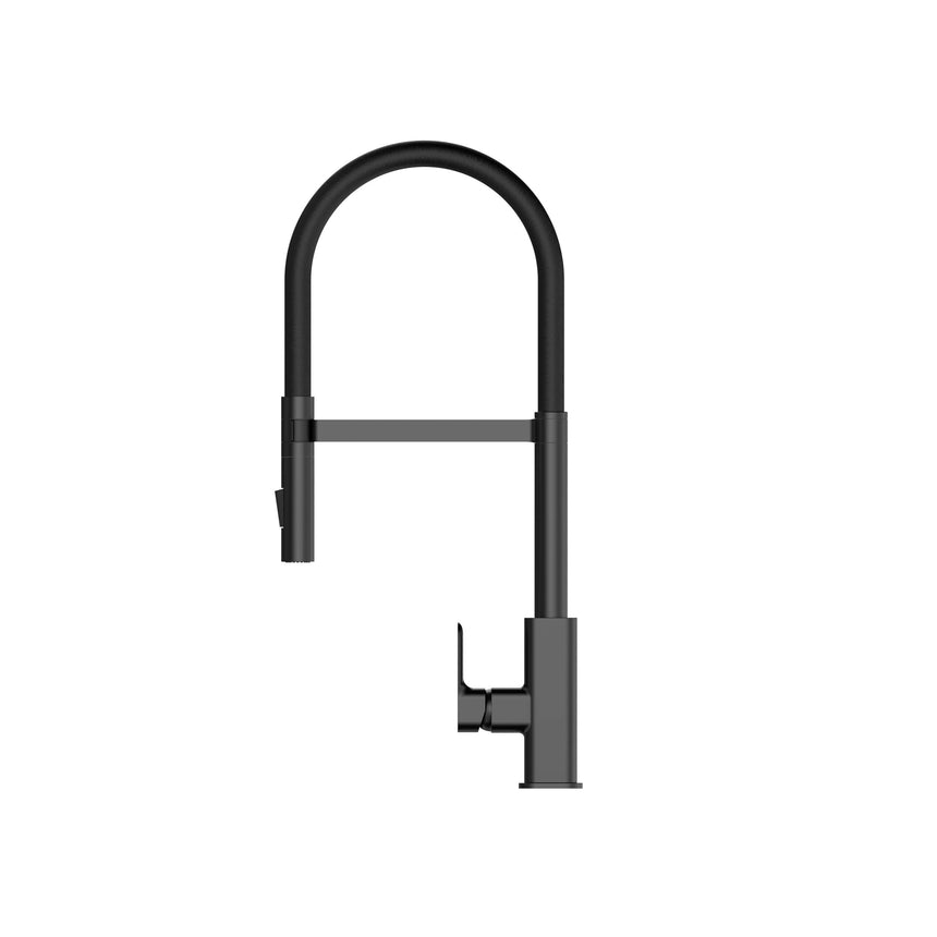 Otti Oskar OT brushed gunmetal pull-out kitchen mixer side view showing retractable hose by Tilemall