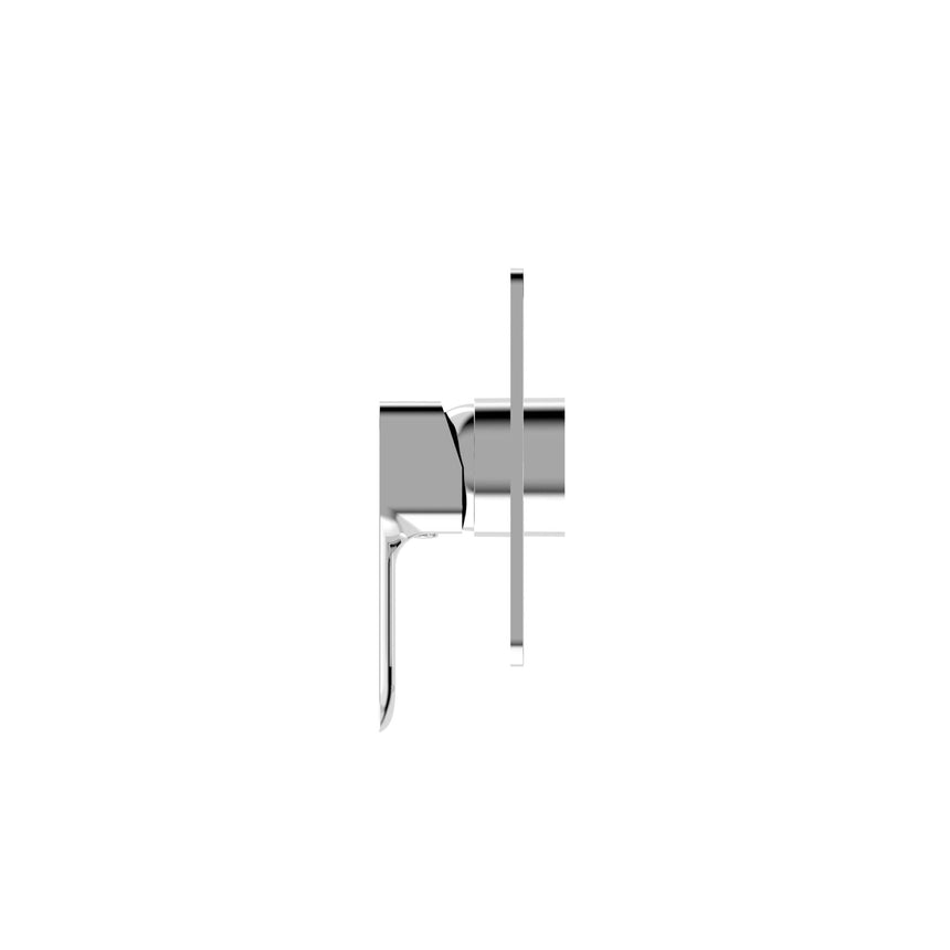 Close-up of Otti Oskar OT chrome shower mixer lever handle detail on rectangular plate by Tilemall
