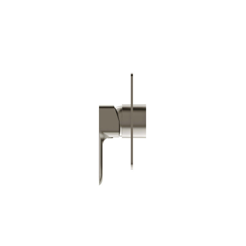 Close-up of Otti Oskar OT brushed nickel shower mixer showing lever detail and spout by Tilemall