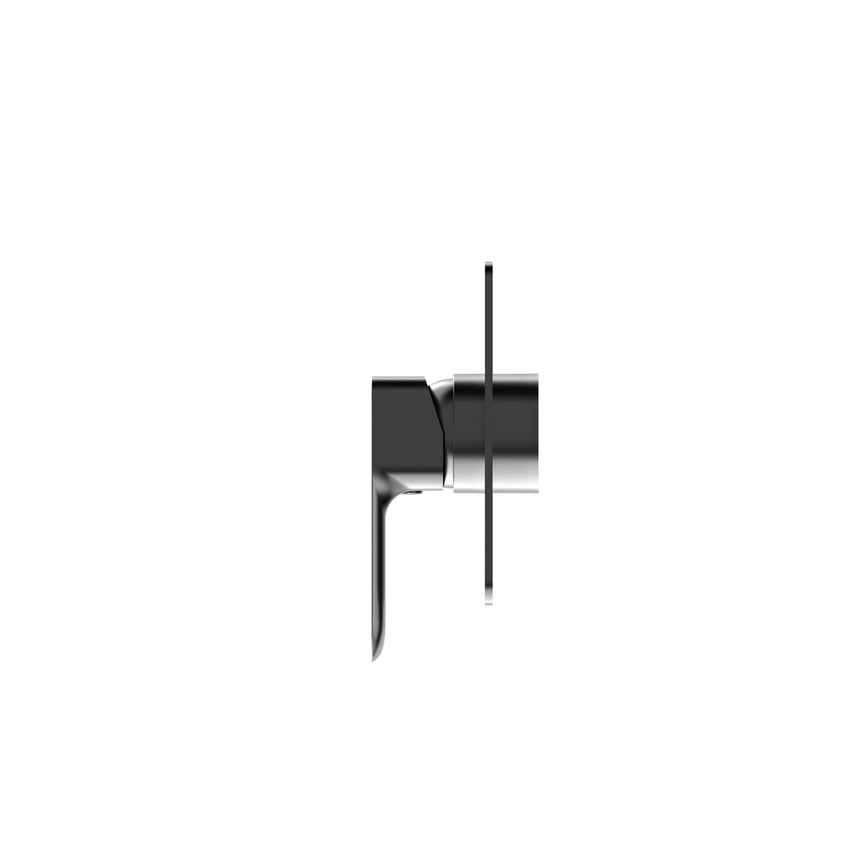 Close-up of Otti Oskar gunmetal shower mixer spout outlet detail by Tilemall