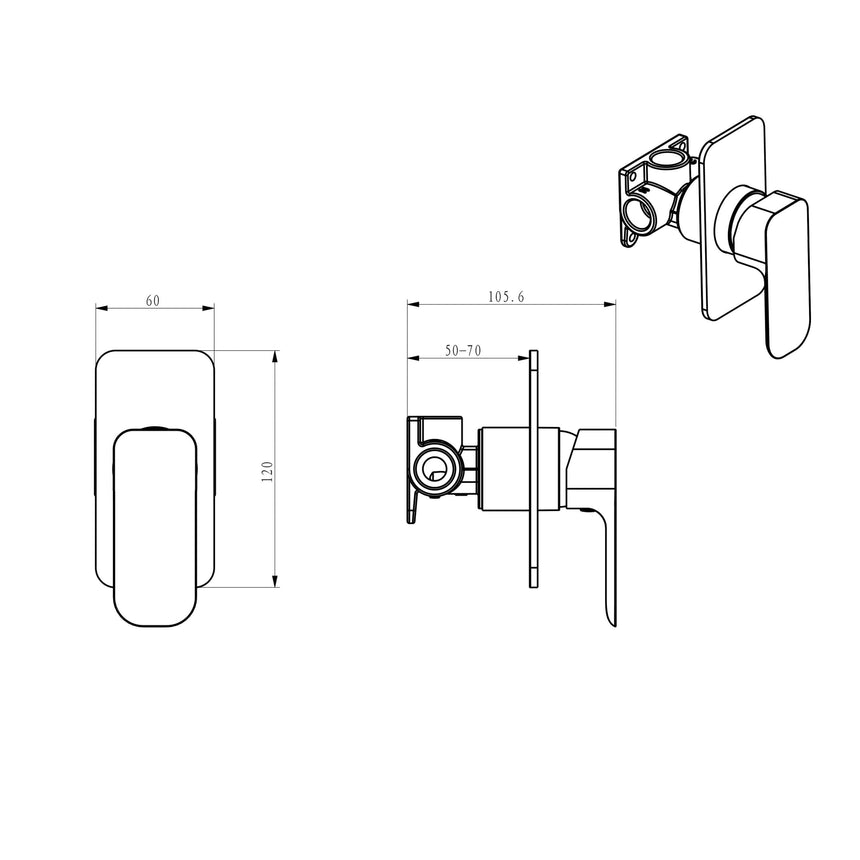 Technical installation dimensions for Otti Oskar shower mixer showing wall mounting specifications by Tilemall