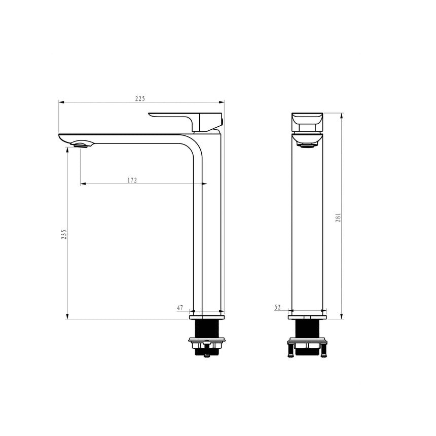 Installation dimensions diagram for Otti Oskar Tall basin mixer showing height and spread by Tilemall
