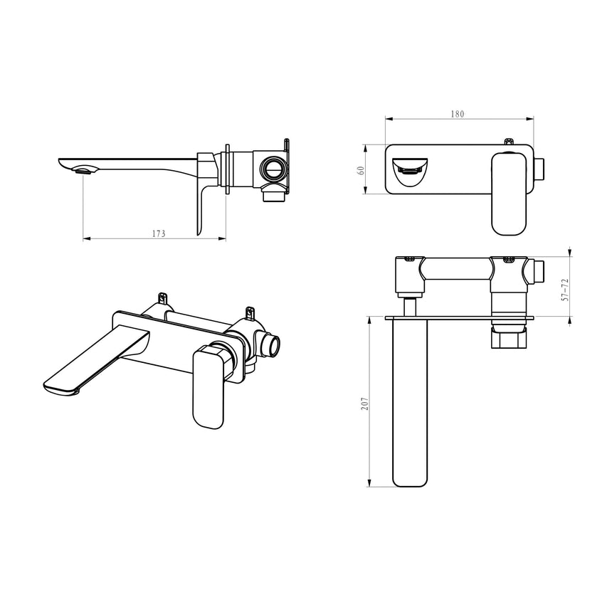 Technical installation dimensions for Otti Oskar wall basin mixer showing spout reach and mounting specifications by Tilemall