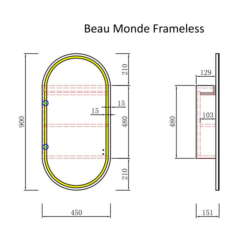 Aulic Beau Monde Oblong LED Shaving Cabinet LED Shaving Cabinet Aulic