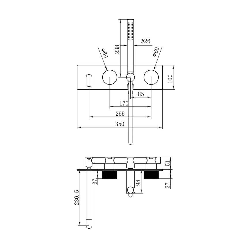 Nero Opal Progressive Shower System With Spout 230mm Graphite Shower Nero