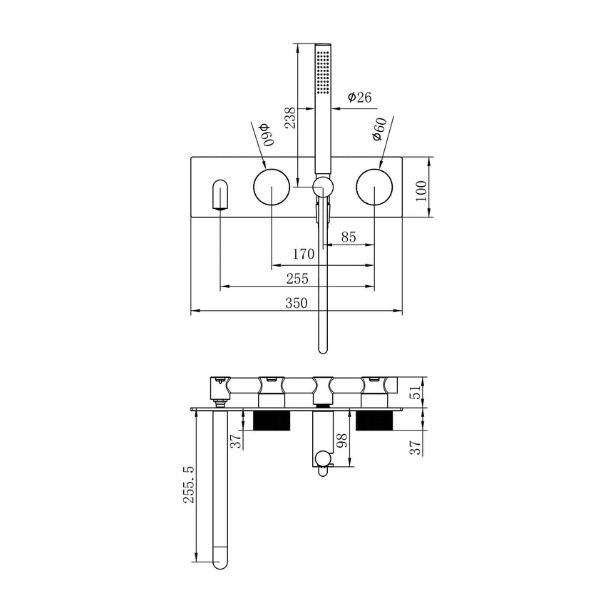 Nero Opal Progressive Shower System With Spout 250mm Graphite Shower Nero