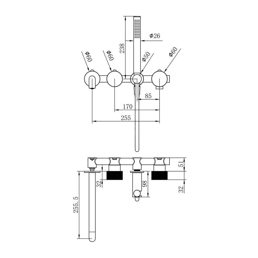 Nero Opal Progressive Shower System Separate Plate With Spout 250mm Graphite Shower Nero