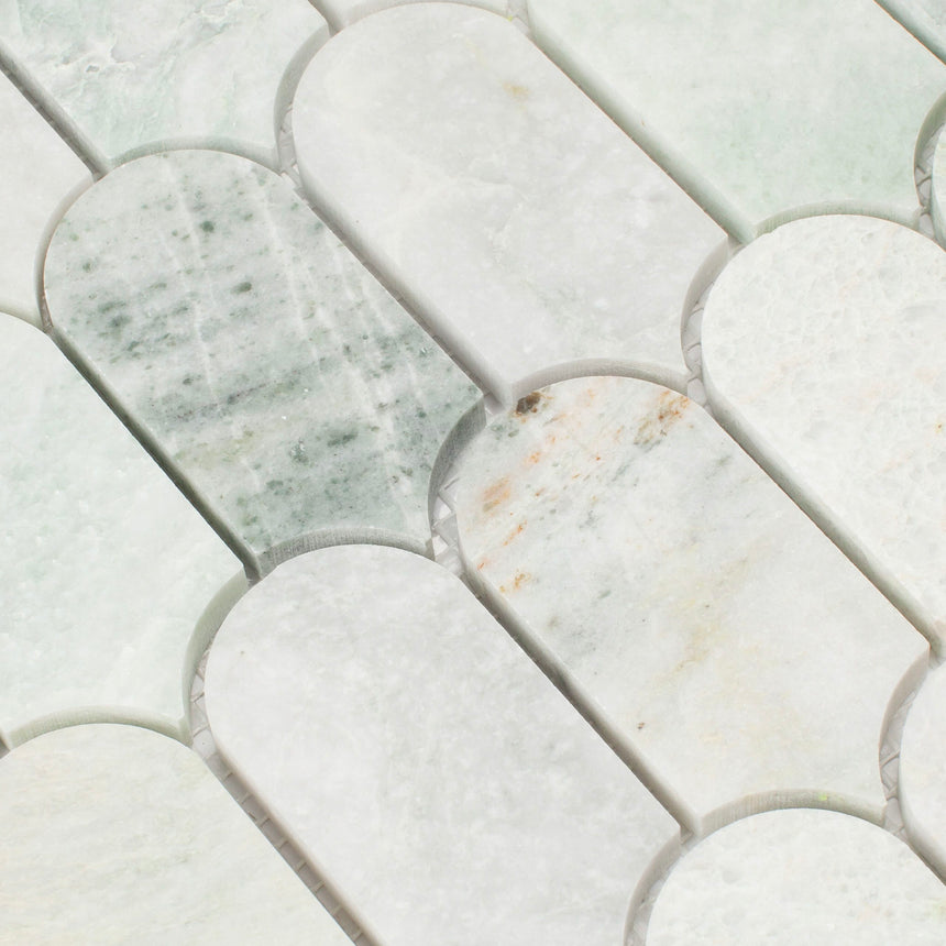 Marble Mosaic Feather 96x48mm Honed Ming Green