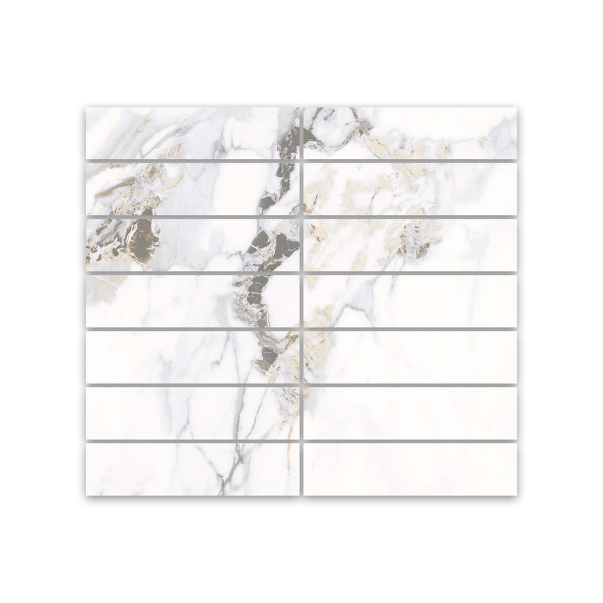 Calacutta Oro Subway 73x298 Matt White Marble Look Tiles Tilemall