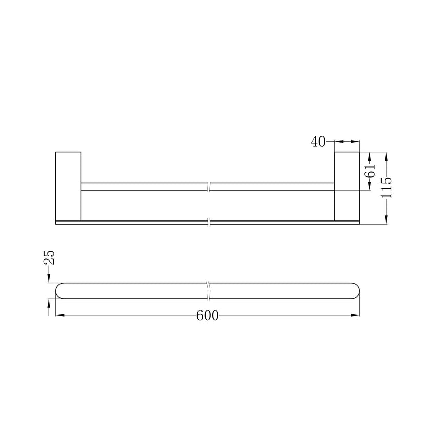 Nero Bianca Double Towel Rail 600mm Brushed Bronze Bathroom Accessories Nero