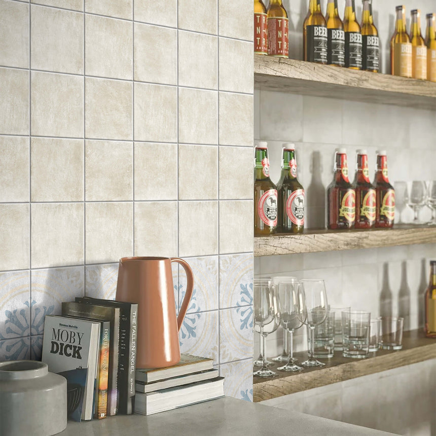 Antiquity 150x150 Matt Almond Encaustic Look Tiles Tilemall