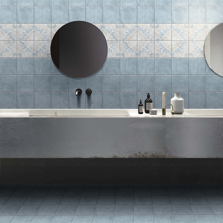 Antiquity 150x150 Matt Blue Encaustic Look Tiles Tilemall