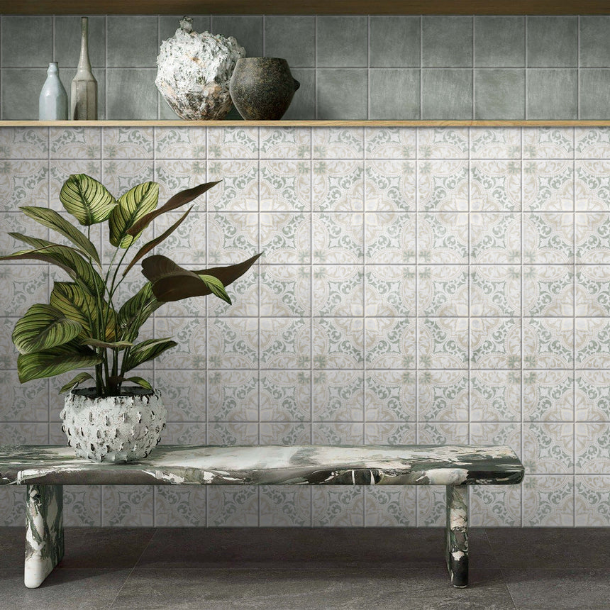 Antiquity 150x150 Matt Valencia Verde Encaustic Look Tiles Tilemall