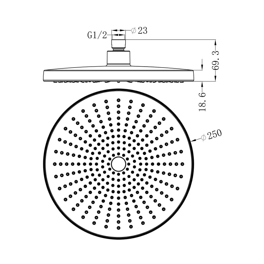 Nero Opal 250mm Shower Head Gun Metal Shower Nero
