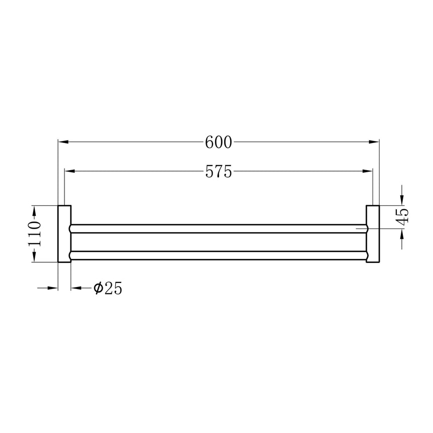 Nero New Mecca Double Towel Rail 600mm Brushed Bronze Bathroom Accessories Nero
