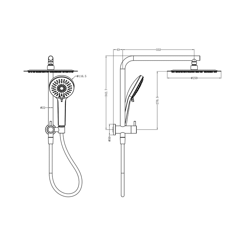 Nero Mecca 2 In 1 Twin Shower Chrome Bathroom Accessories Nero