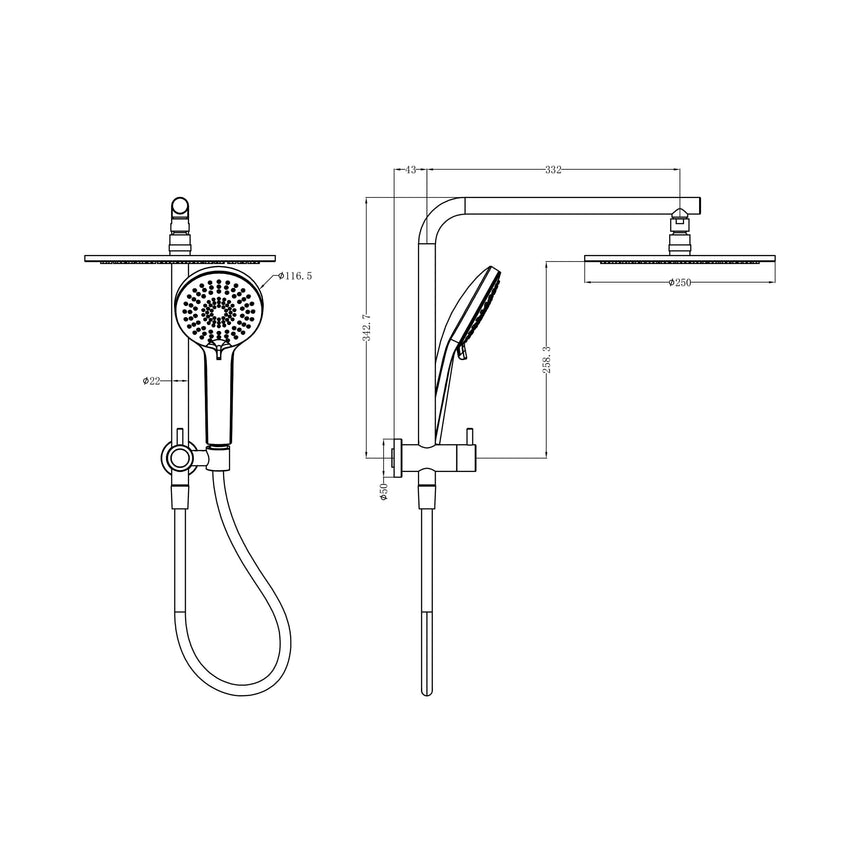 Nero Mecca 2 In 1 Twin Shower Gun Metal Bathroom Accessories Nero