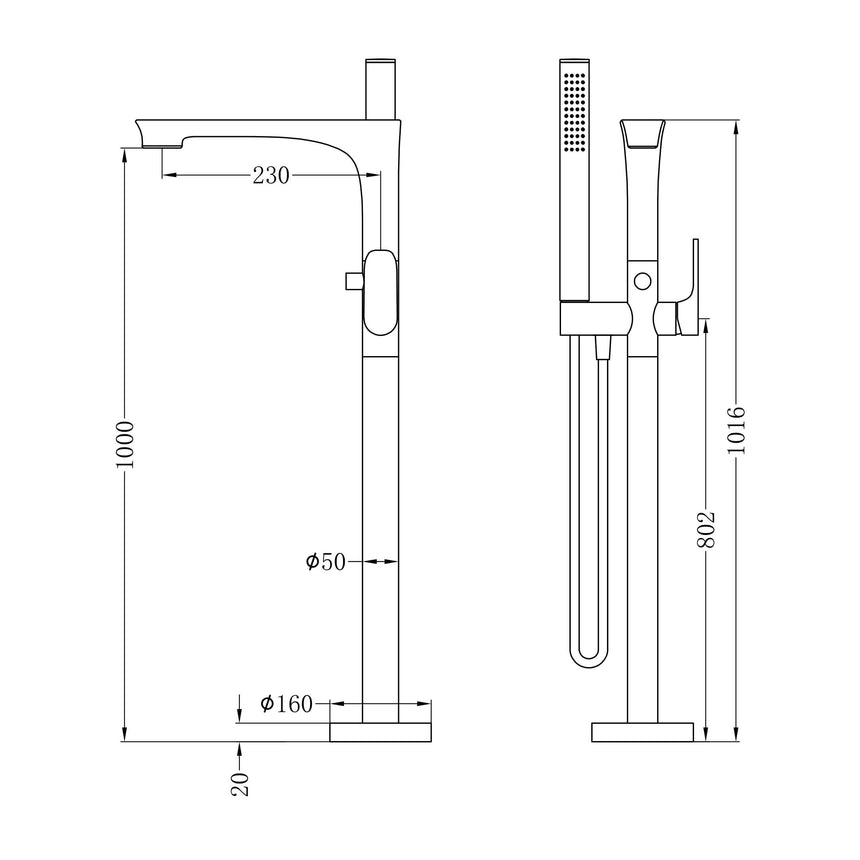 Nero Bianca Freestanding Bath Mixer With Hand Shower Brushed Bronze Tapware Nero