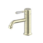 Nero York Straight Basin Mixer With White Porcelain Lever Aged Brass