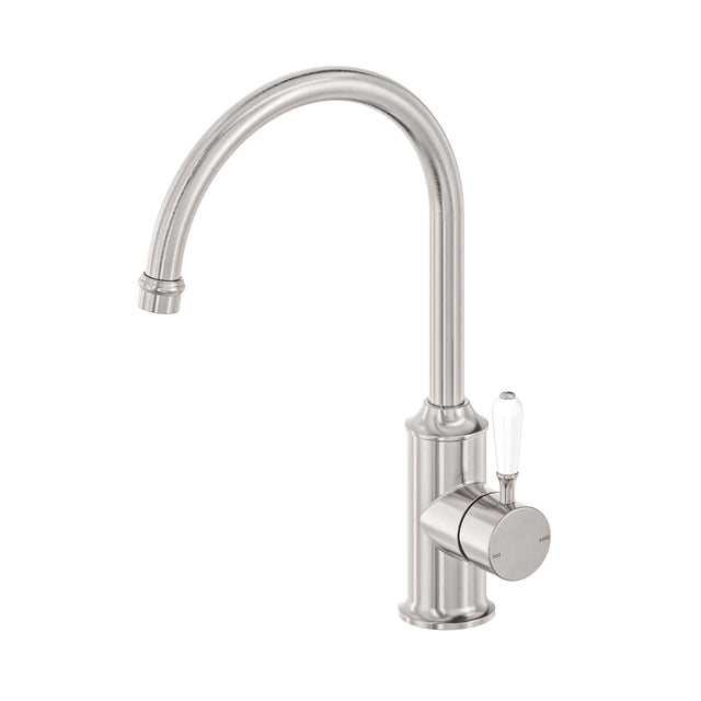 Nero York Kitchen Mixer Gooseneck Spout With White Porcelain Lever Brushed Nickel Tapware Nero Default Title
