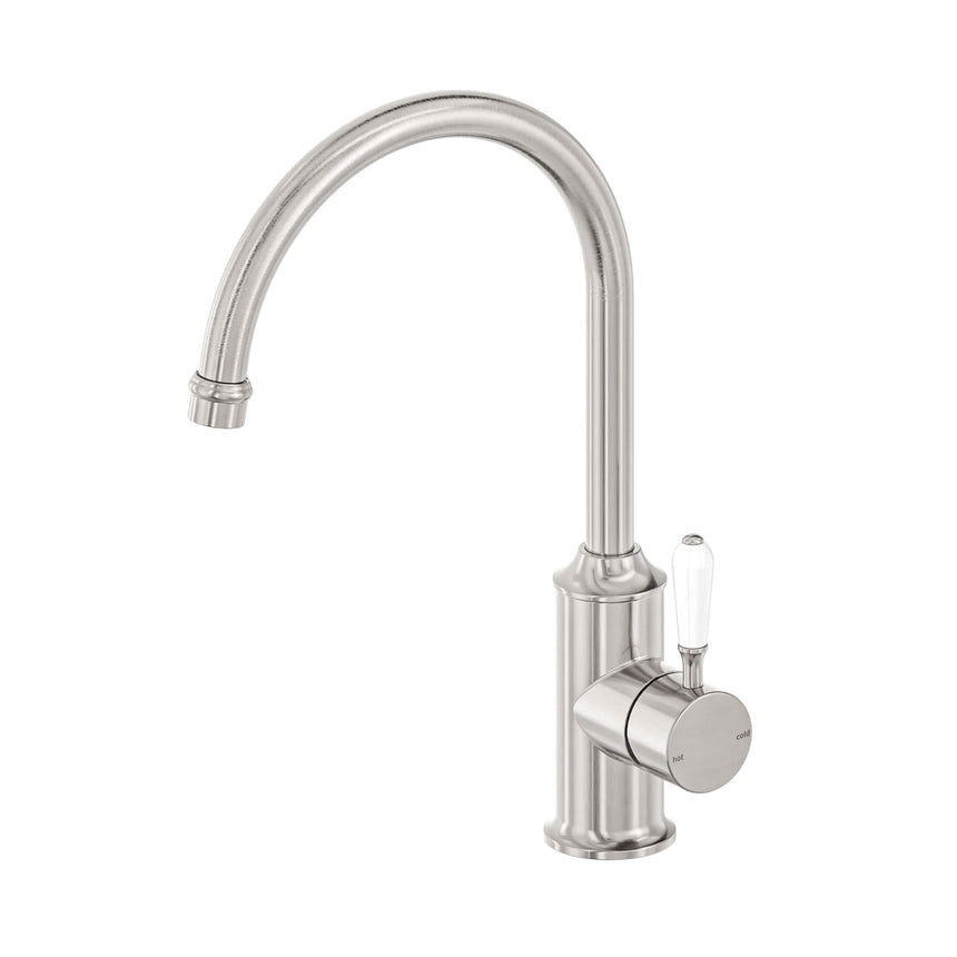 Nero York Kitchen Mixer Gooseneck Spout With White Porcelain Lever Brushed Nickel Tapware Nero Default Title
