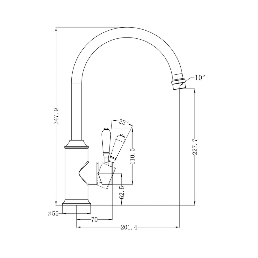 Nero York Kitchen Mixer Gooseneck Spout With Metal Lever Brushed Nickel Tapware Nero