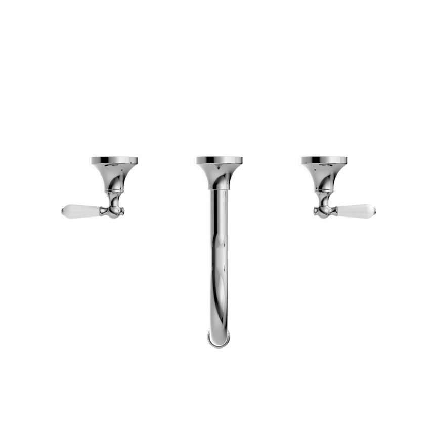 Nero York Wall Basin Set With White Porcelain Lever Chrome Tapware Nero