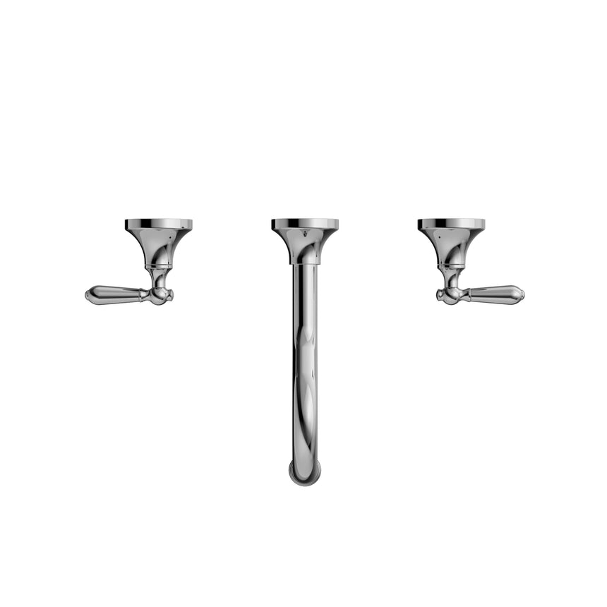 Nero York Wall Basin Set With Metal Lever Chrome Tapware Nero