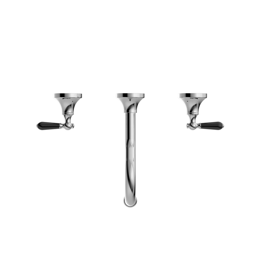 Nero York Wall Basin Set With Black Porcelain Lever Chrome Tapware Nero
