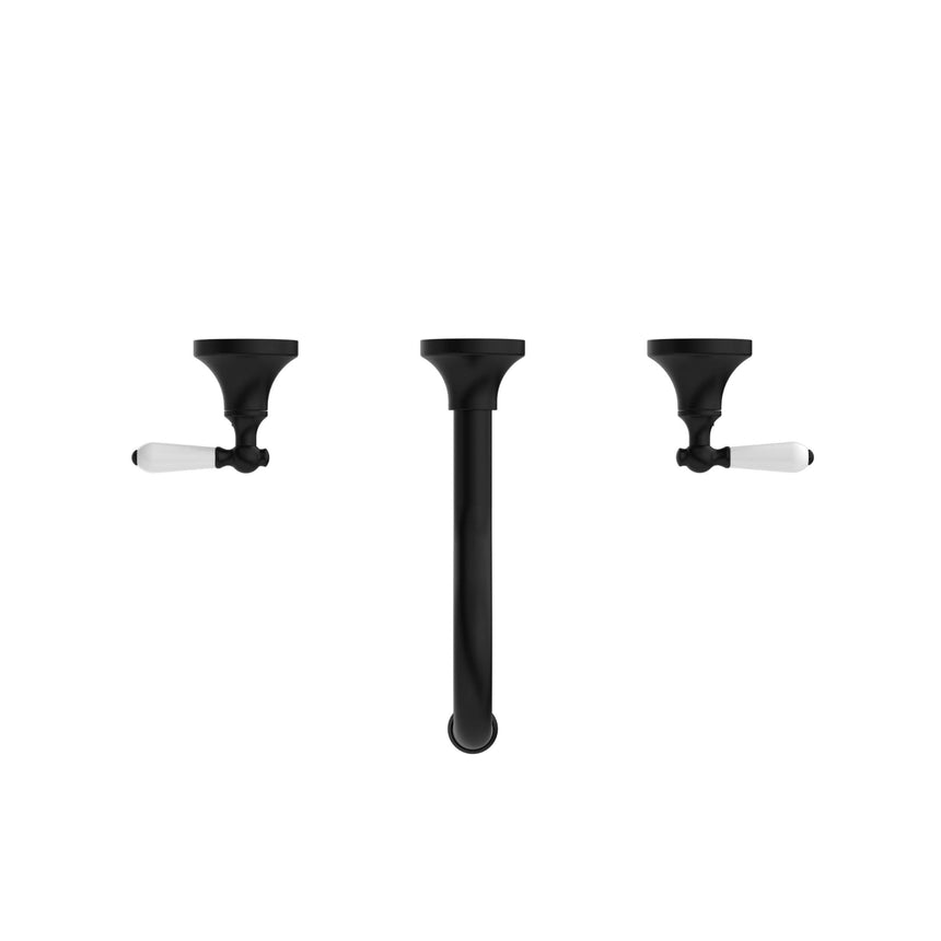 Nero York Wall Basin Set With White Porcelain Lever Matte Black Tapware Nero
