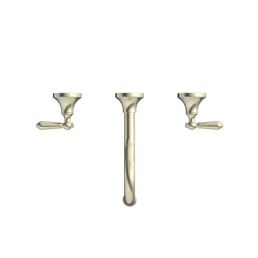 Nero York Wall Basin Set With Metal Lever Aged Brass Tapware Nero