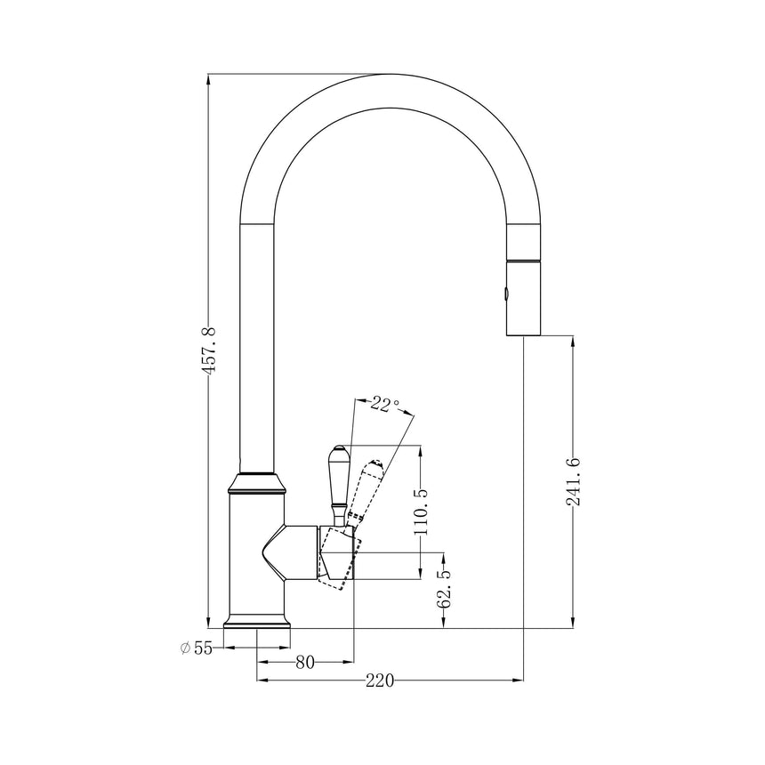 Nero York Pull Out Sink Mixer With Vegie Spray Function With White Porcelain Lever Brushed Nickel Tapware Nero