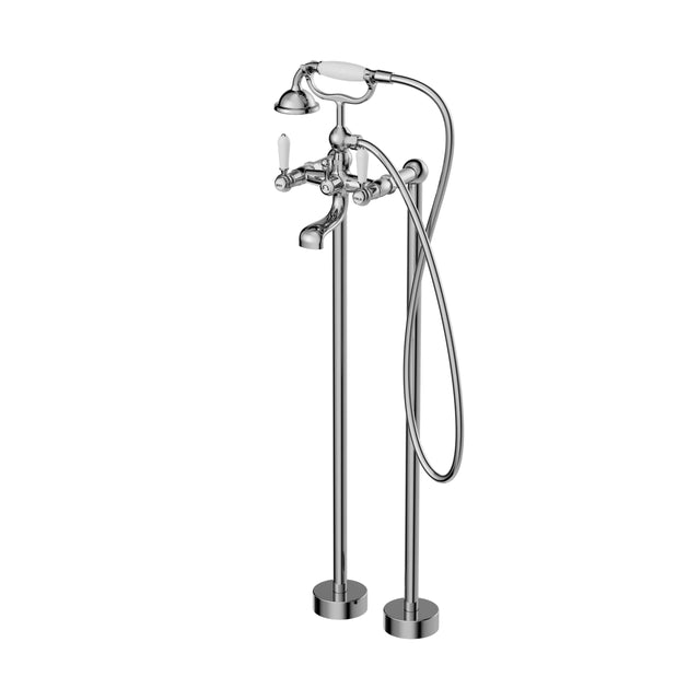 Nero York Freestanding Bath Set With White Porcelain Hand Shower Chrome Tapware Nero Default Title