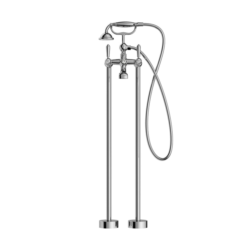 Nero York Freestanding Bath Set With Metal Hand Shower Chrome Tapware Nero