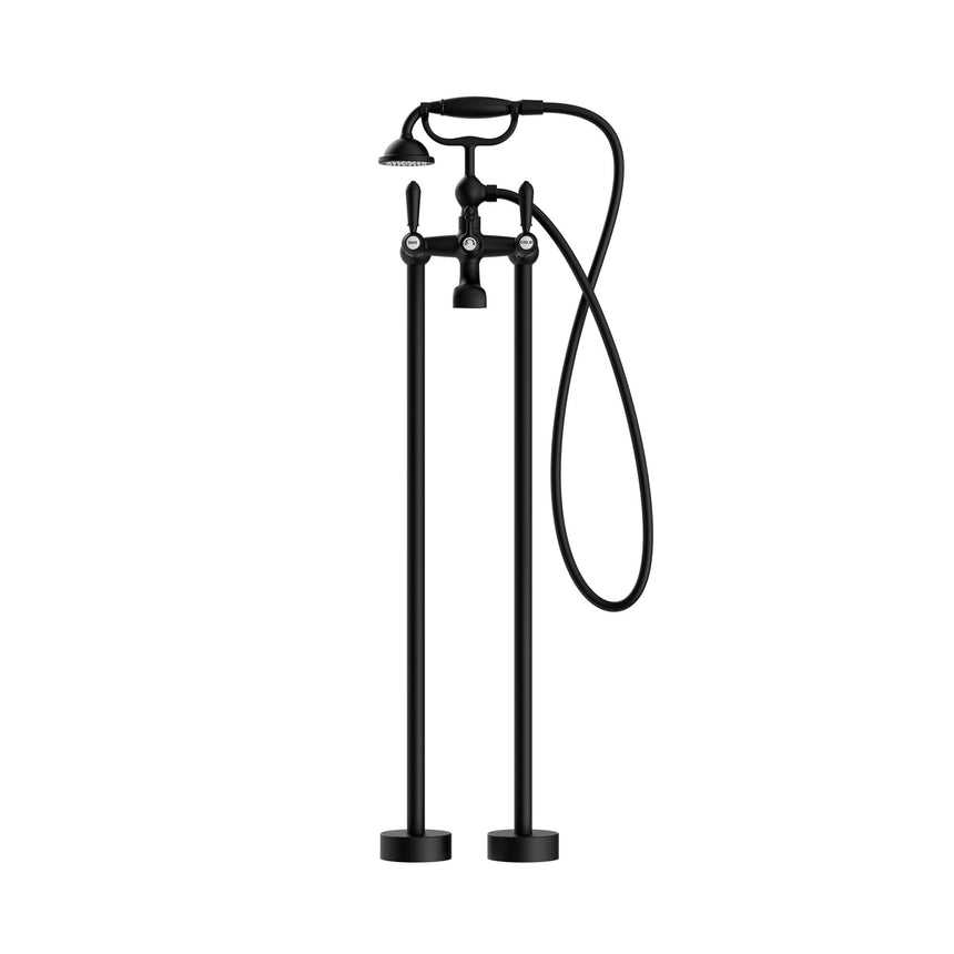 Nero York Freestanding Bath Set With Metal Hand Shower Matte Black Tapware Nero