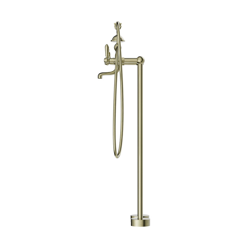 Nero York Freestanding Bath Set With Metal Hand Shower Aged Brass Tapware Nero