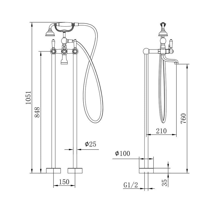 Nero York Freestanding Bath Set With Metal Hand Shower Brushed Nickel Tapware Nero