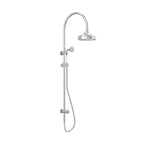 Nero York Twin Shower With White Porcelain Hand Shower Brushed Nickel