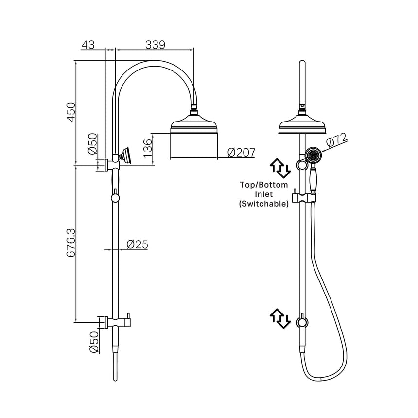 Nero York Twin Shower With White Porcelain Hand Shower Brushed Nickel Shower Nero