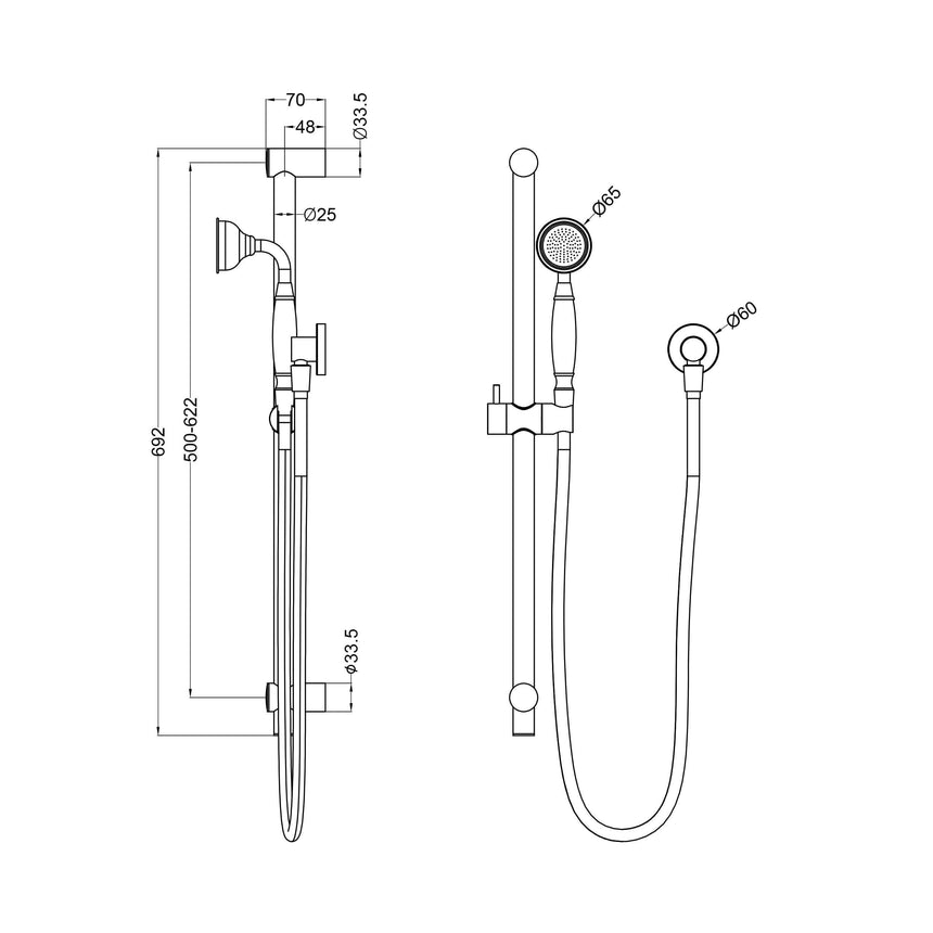 Nero York Shower Rail With Metal Hand Shower Aged Brass Shower Nero