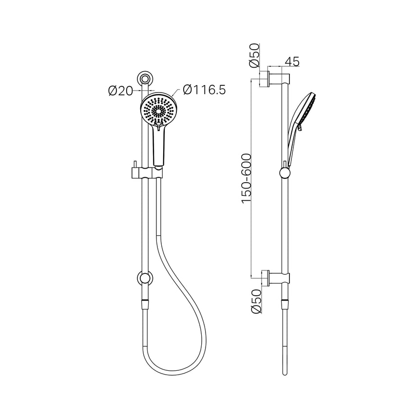 Nero 3 Function Shower Rail Chrome Shower Nero