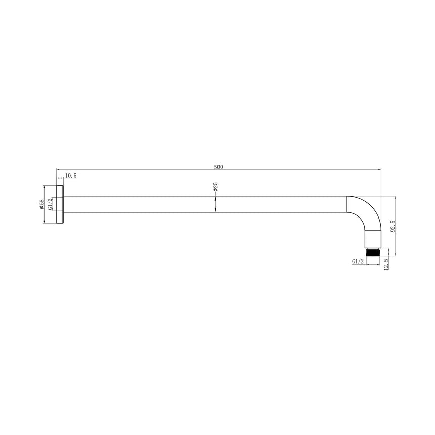 Nero Round Shower Arm 500mm Length Chrome Shower Nero