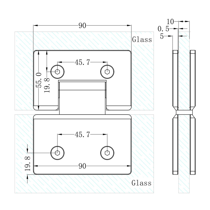 Nero 180 Degree Glass To Glass Shower Hinge 10mm Glass Chrome Other Accessories Nero