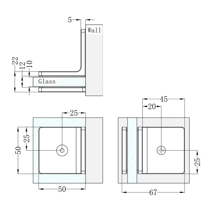 Nero 90 Degree Glass To Wall Bracket 10mm Glass Brushed Bronze Other Accessories Nero