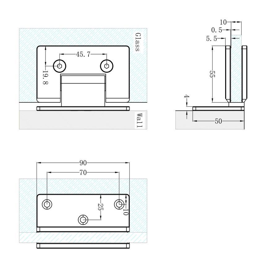 Nero 90 Degree Glass To Wall Shower Hinge 10mm Glass Brushed Bronze Other Accessories Nero