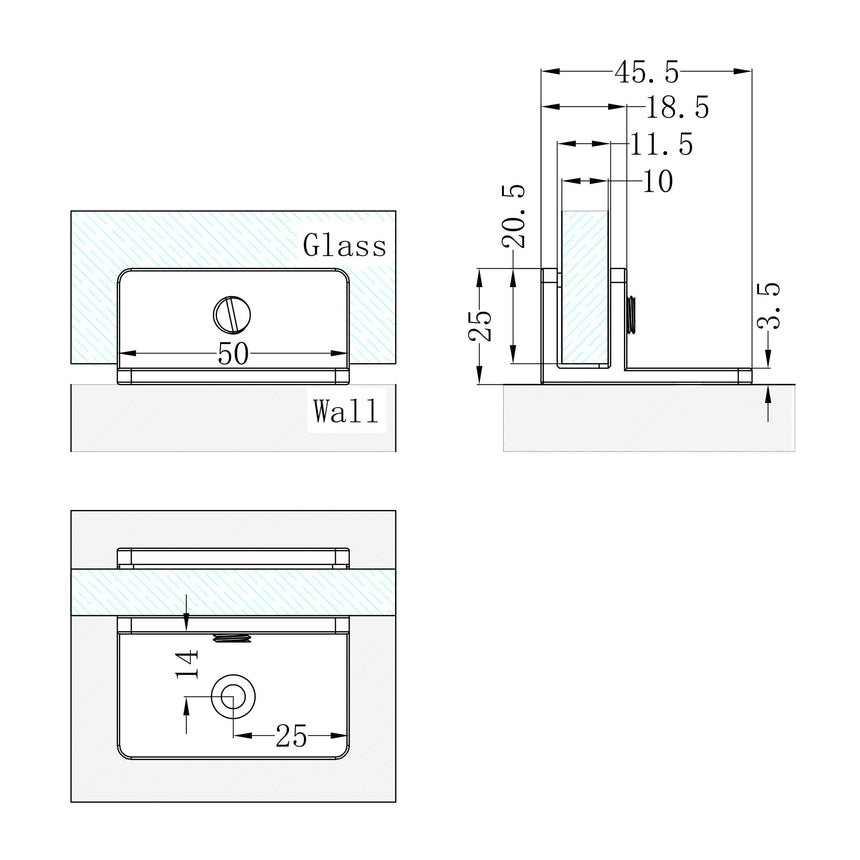 Nero Shower F Bracket 10mm Glass Chrome Other Accessories Nero