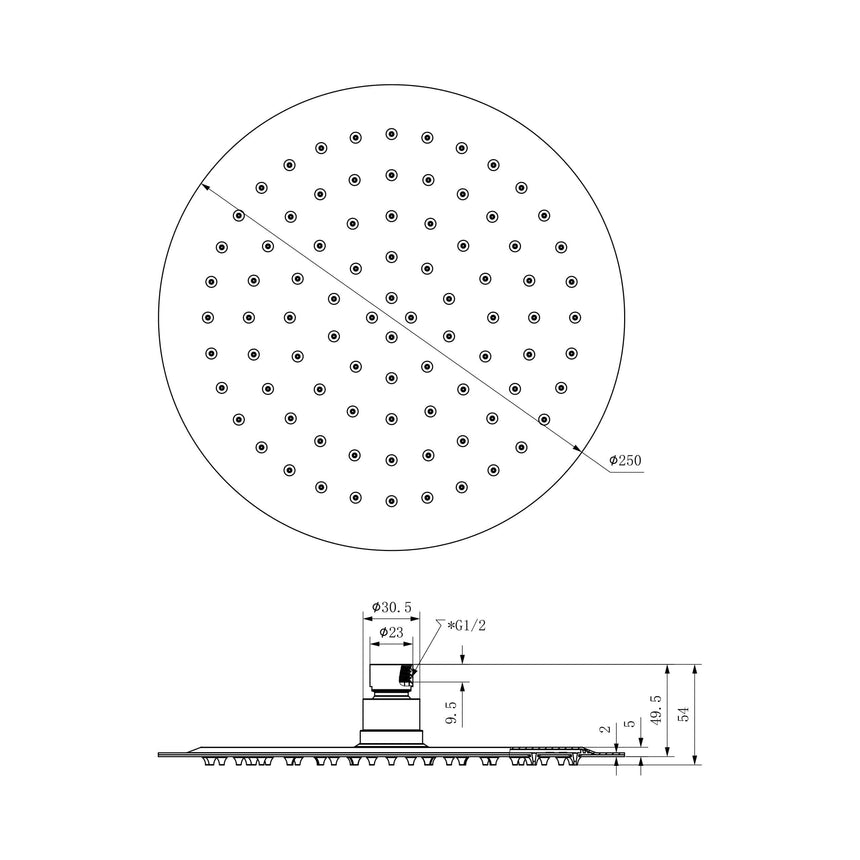Nero 250mm Round Stainless Steel Shower Head 4 Star Rating Brushed Nickel Shower Nero